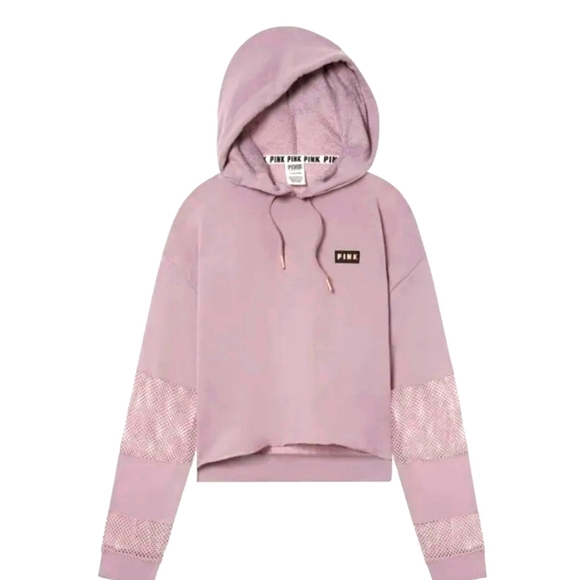 PINK Victoria's Secret Tops - VICTORIA SECRET PINK CROPPED HOODED SWEATSHIRT